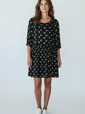 Black Floral Drop-Waist Short Dress - Casual Women's Dress